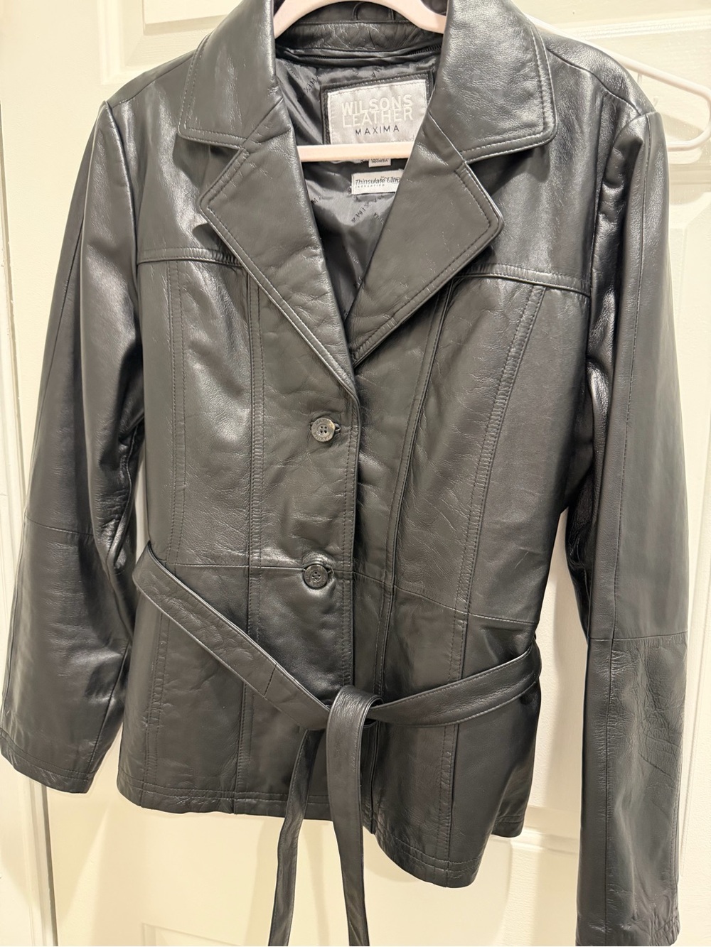 Wilsons Leather Women's Black Belted Leather Jacket